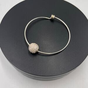 Sterling silver Pave Beaded Wire Adjustable Bangle Bracelet
